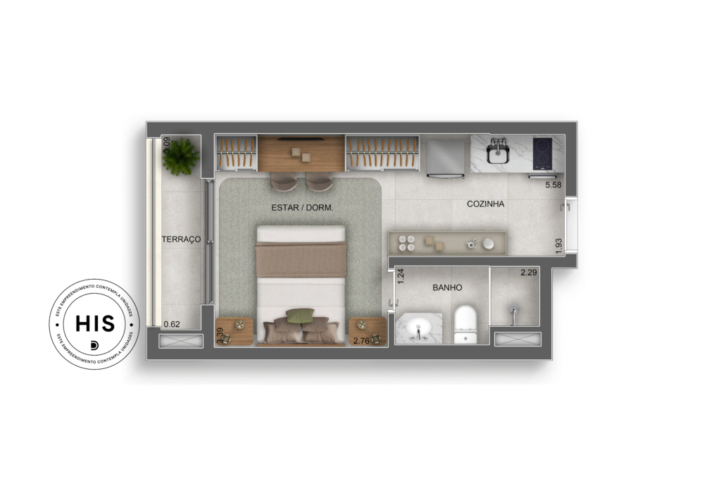 Apartamento Studio 24m² - Vértice Butantã Smart Spaces - HIS